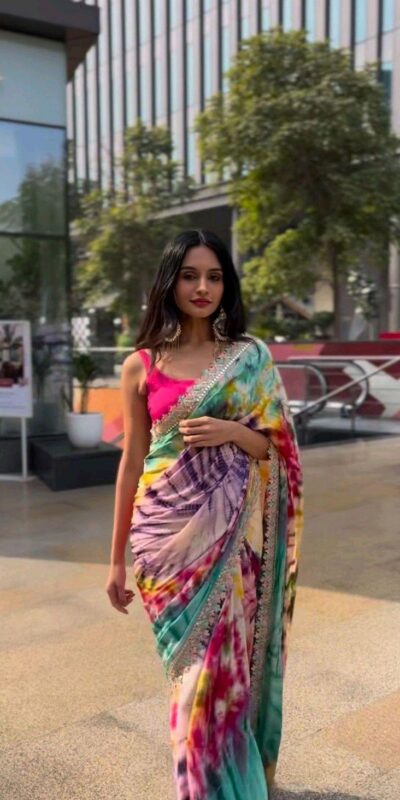 Multi Chinon fabric Embroidery Coding Sequins Lace Saree | Sarees, Bollywood Sarees, Creative Sarees, Designer Sarees, Embroidered Sarees, Ethnic Saree, Modern Digital sarees, Party Wear Sarees