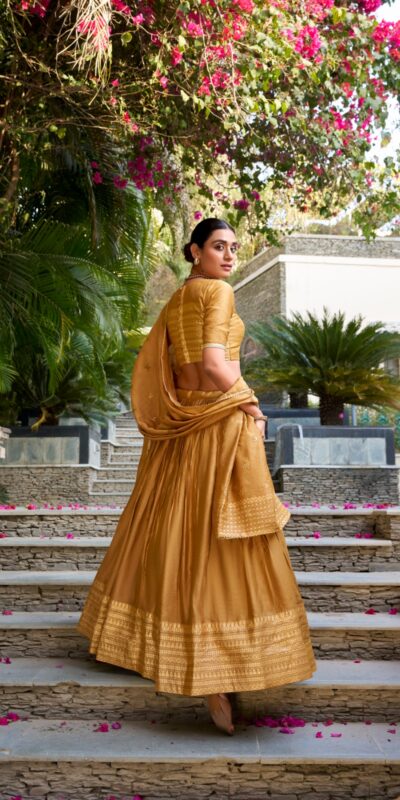 Mustard Chanderi Plain With Zari Weaving Work Border Lehenga Choli | Lehenga, Bollywood Lehenga, Creative Lehenga, Designer Lehenga, Embroidered Lehenga, Party Wear Lehenga