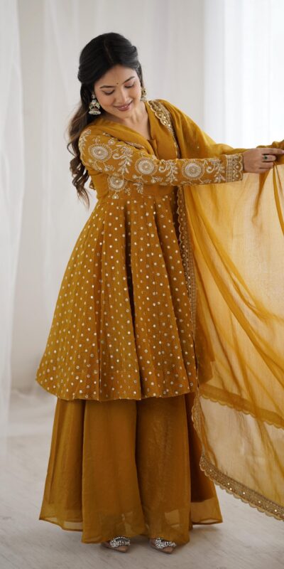 Mustard Crunchy Silk Embroidery Work Salwar Suit | Jump Suits, Salwar suit, Casual Suits, Creative suits, Designer Suits, Palazzo Suits, Party Wear Suits, Patiala Suits, Straight Suits
