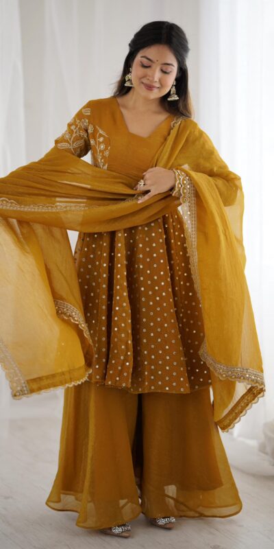 Mustard Crunchy Silk Embroidery Work Salwar Suit | Jump Suits, Salwar suit, Casual Suits, Creative suits, Designer Suits, Palazzo Suits, Party Wear Suits, Patiala Suits, Straight Suits