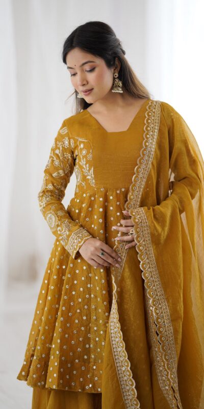 Mustard Crunchy Silk Embroidery Work Salwar Suit | Jump Suits, Salwar suit, Casual Suits, Creative suits, Designer Suits, Palazzo Suits, Party Wear Suits, Patiala Suits, Straight Suits