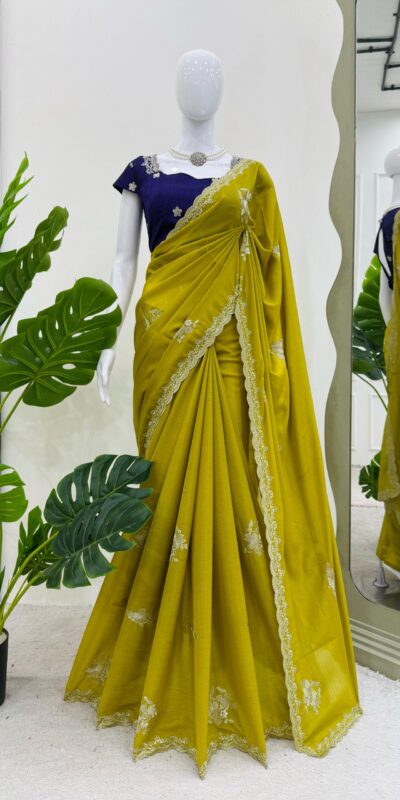 Mustard Yellow Tesla Chiffon Thread Work Saree | Sarees, Bollywood Sarees, Creative Sarees, Designer Sarees, Embroidered Sarees, Ethnic Saree, Modern Digital sarees, Party Wear Sarees
