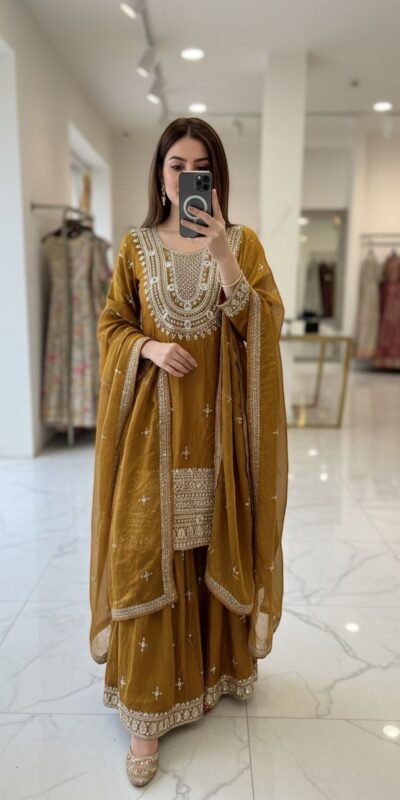 Mustered Fendy Silk Mirror Embroider Work Salwar Suit | Jump Suits, Salwar suit, Casual Suits, Creative suits, Designer Suits, Palazzo Suits, Party Wear Suits, Patiala Suits, Straight Suits