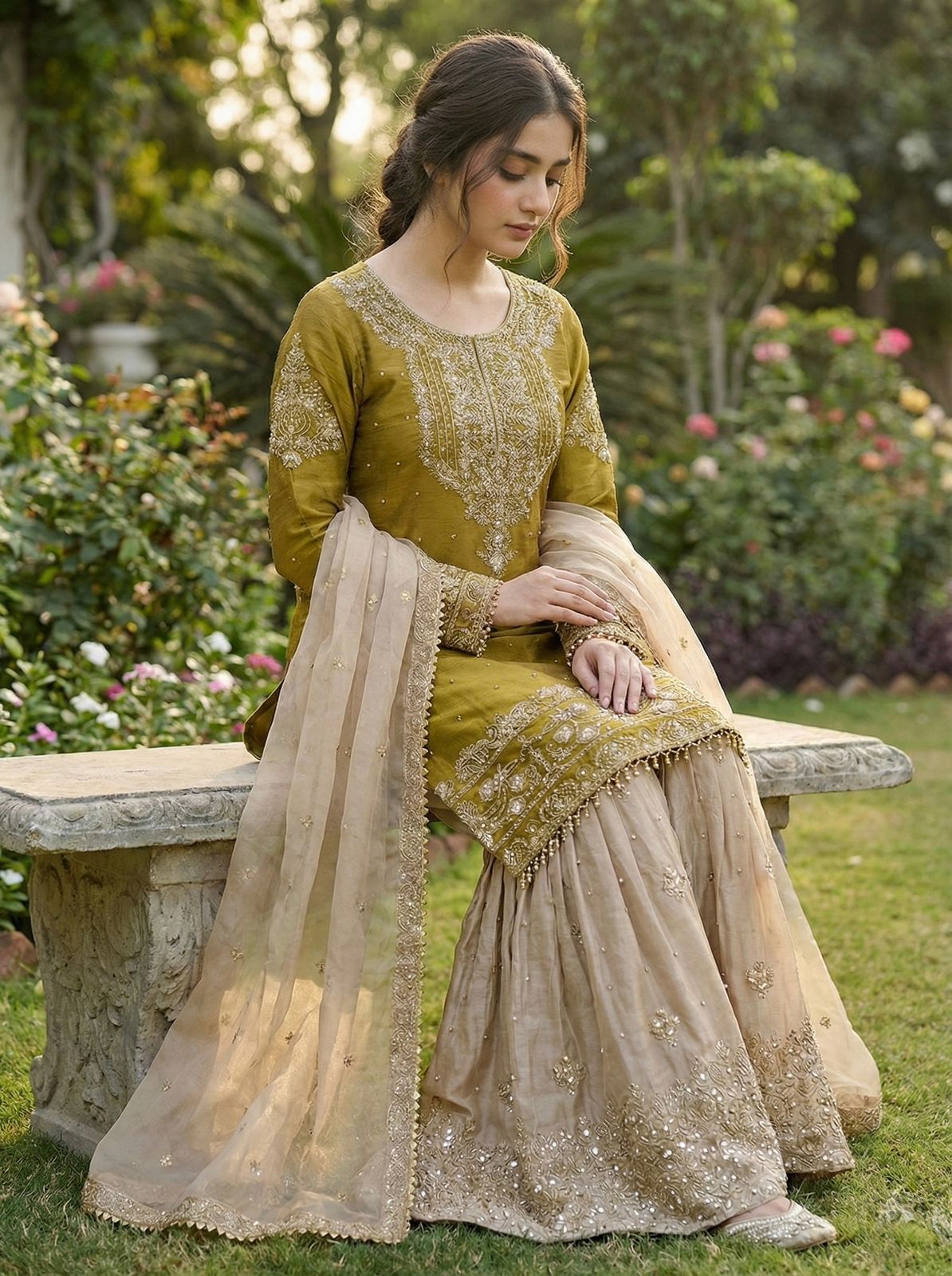 Mustered Organza Silk Embroidery Lace Work Salwar Suit | Jump Suits, Salwar suit, Casual Suits, Creative suits, Designer Suits, Palazzo Suits, Party Wear Suits, Patiala Suits, Straight Suits