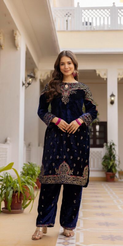 Navy Blue 9000 Velvet Embroider Lace Work Salwar Suit | Jump Suits, Salwar suit, Casual Suits, Creative suits, Designer Suits, Palazzo Suits, Party Wear Suits, Patiala Suits, Straight Suits