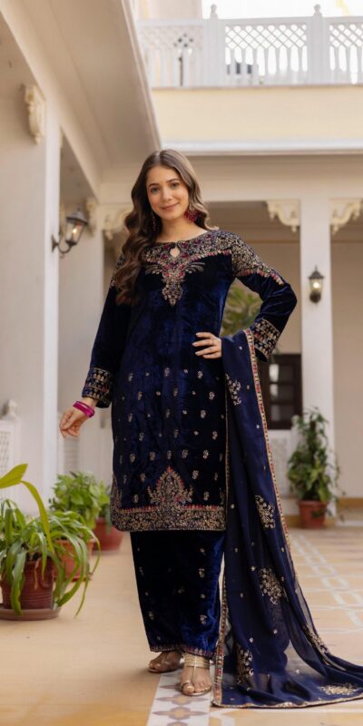 Navy Blue 9000 Velvet Embroider Lace Work Salwar Suit | Jump Suits, Salwar suit, Casual Suits, Creative suits, Designer Suits, Palazzo Suits, Party Wear Suits, Patiala Suits, Straight Suits