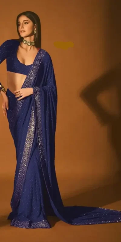 Navy Blue Faux Georgette Embroidery Mirror Work Saree | Sarees, Bollywood Sarees, Creative Sarees, Designer Sarees, Embroidered Sarees, Ethnic Saree, Modern Digital sarees, Party Wear Sarees