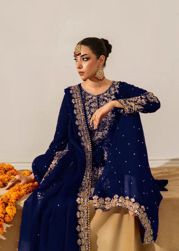 Navy Blue Faux Georgette Lace Work Salwar Suit | Jump Suits, Salwar suit, Casual Suits, Creative suits, Designer Suits, Palazzo Suits, Party Wear Suits, Patiala Suits, Straight Suits