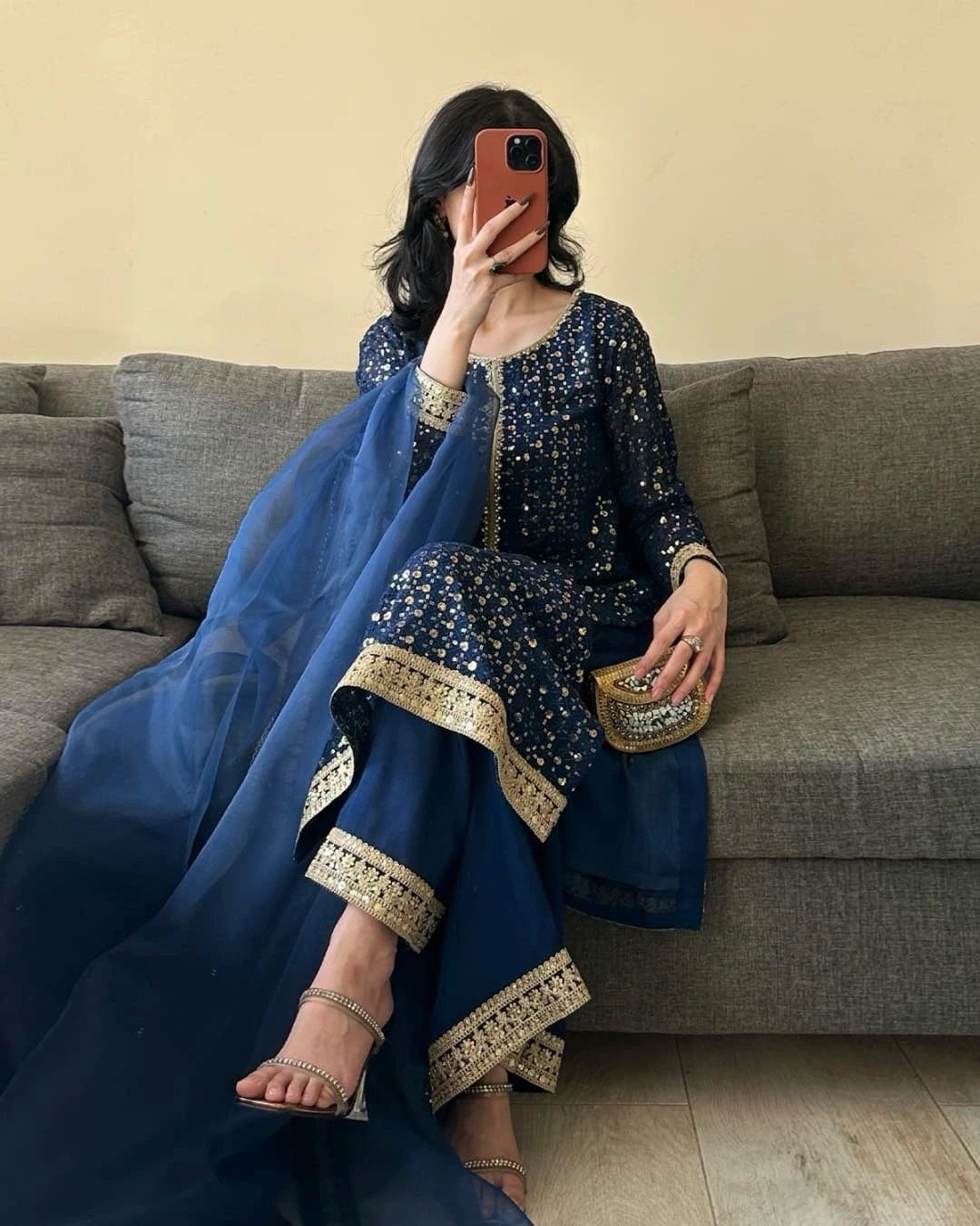 Navy Blue Foix Georgette Thread With Sequence Salwar Suit | Jump Suits, Salwar suit, Casual Suits, Creative suits, Designer Suits, Palazzo Suits, Party Wear Suits, Patiala Suits, Straight Suits