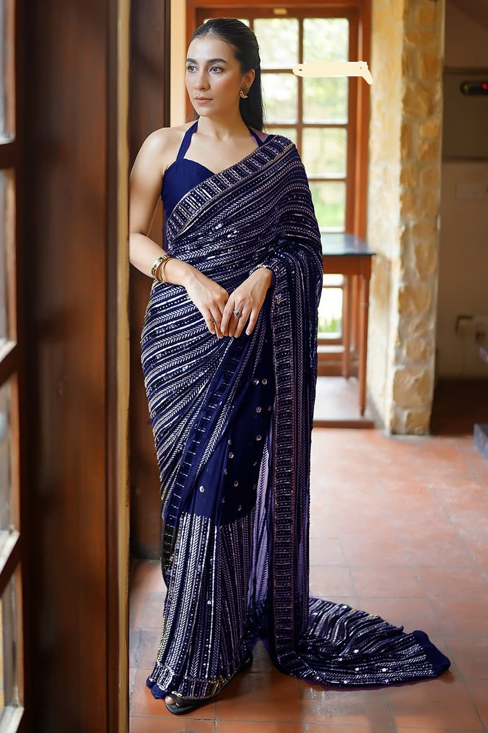 Navy Blue Georgette Embroidery Work Saree | Sarees, Bollywood Sarees, Creative Sarees, Designer Sarees, Embroidered Sarees, Ethnic Saree, Modern Digital sarees, Party Wear Sarees