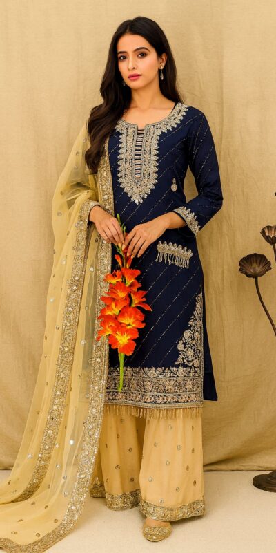 Navy Blue Georgette Heavy Embroidery Work Salwar Suit | Jump Suits, Salwar suit, Casual Suits, Creative suits, Designer Suits, Palazzo Suits, Party Wear Suits, Patiala Suits, Straight Suits