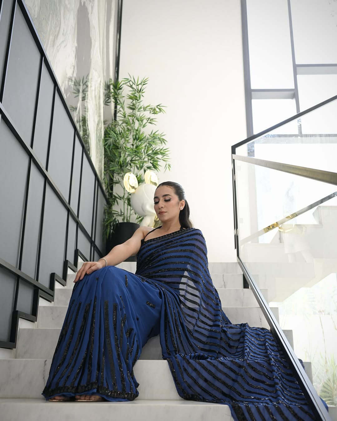 Navy Blue Georgette Sequence Work Saree | Sarees, Bollywood Sarees, Creative Sarees, Designer Sarees, Embroidered Sarees, Ethnic Saree, Modern Digital sarees, Party Wear Sarees