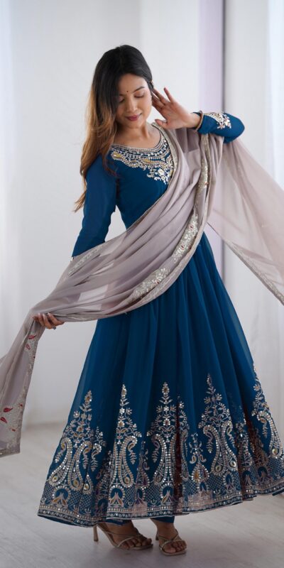 Navy Blue Georgette With Embroidery Work Gown | Jump Suits, Salwar suit, Casual Suits, Creative suits, Designer Suits, Palazzo Suits, Party Wear Suits, Patiala Suits, Straight Suits