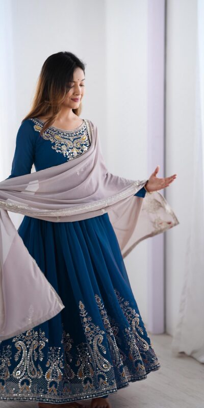Navy Blue Georgette With Embroidery Work Gown | Jump Suits, Salwar suit, Casual Suits, Creative suits, Designer Suits, Palazzo Suits, Party Wear Suits, Patiala Suits, Straight Suits