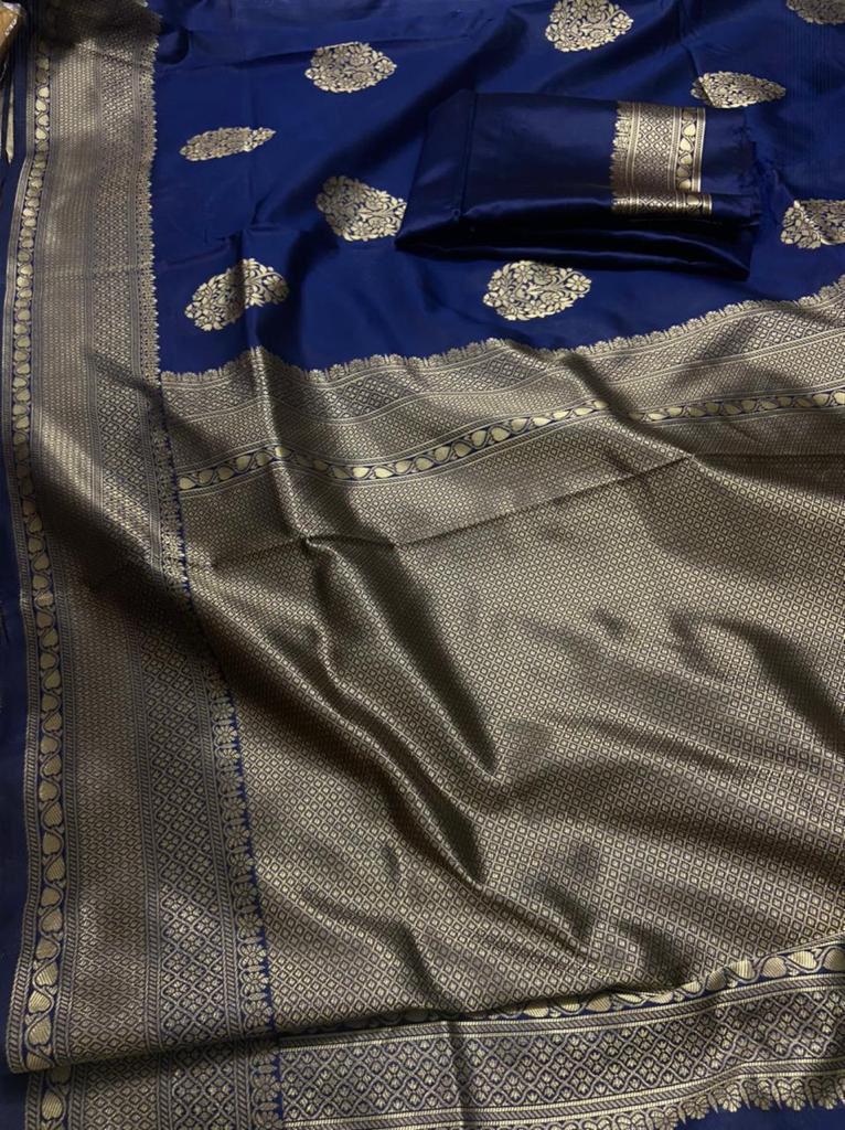 Navy Blue Lichi Silk Saree | Sarees, Bollywood Sarees, Creative Sarees, Designer Sarees, Embroidered Sarees, Ethnic Saree, Modern Digital sarees, Party Wear Sarees
