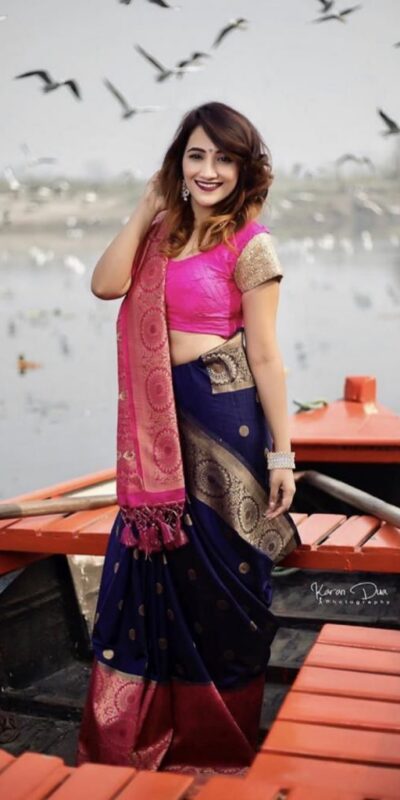 Navy Blue Soft Lichi Silk All Over Border Saree | Sarees, Bollywood Sarees, Creative Sarees, Designer Sarees, Embroidered Sarees, Ethnic Saree, Modern Digital sarees, Party Wear Sarees