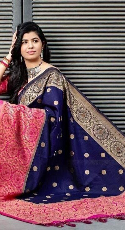 Navy Blue Soft Lichi Silk All Over Border Saree | Sarees, Bollywood Sarees, Creative Sarees, Designer Sarees, Embroidered Sarees, Ethnic Saree, Modern Digital sarees, Party Wear Sarees