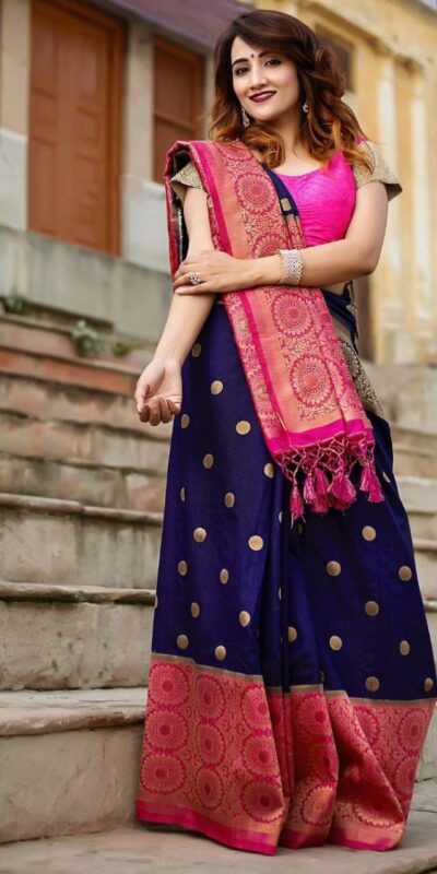 Navy Blue Soft Lichi Silk All Over Border Saree | Sarees, Bollywood Sarees, Creative Sarees, Designer Sarees, Embroidered Sarees, Ethnic Saree, Modern Digital sarees, Party Wear Sarees