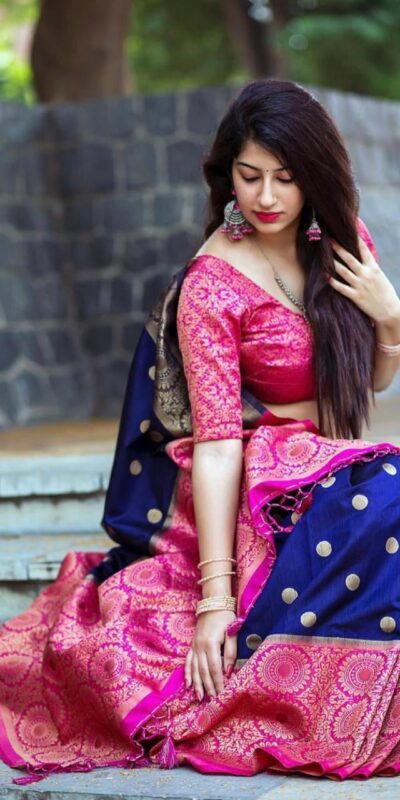 Navy Blue Soft Lichi Silk All Over Border Saree | Sarees, Bollywood Sarees, Creative Sarees, Designer Sarees, Embroidered Sarees, Ethnic Saree, Modern Digital sarees, Party Wear Sarees