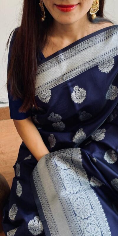 Navy Blue Soft Lichi Silk Lace Border Work Saree | Sarees, Bollywood Sarees, Creative Sarees, Designer Sarees, Embroidered Sarees, Ethnic Saree, Modern Digital sarees, Party Wear Sarees