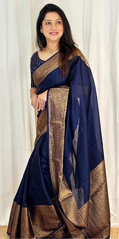 Navy Blue Soft Litchi Silk Jacquard Work Saree | Sarees, Bollywood Sarees, Creative Sarees, Designer Sarees, Embroidered Sarees, Ethnic Saree, Modern Digital sarees, Party Wear Sarees