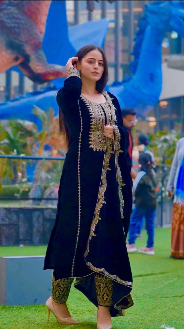 Navy Blue Velvet Sequence 5 mm Work Salwar Suit | Jump Suits, Salwar suit, Casual Suits, Creative suits, Designer Suits, Palazzo Suits, Party Wear Suits, Patiala Suits, Straight Suits