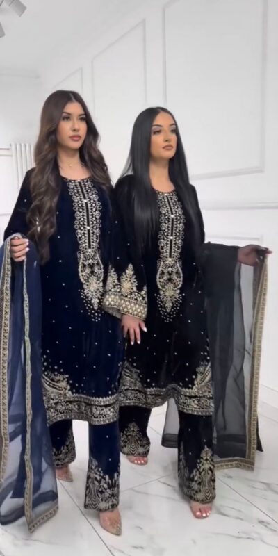 Navy Blue Viscose Velvet Sequence Lace Work Salwar Suit | Jump Suits, Salwar suit, Casual Suits, Creative suits, Designer Suits, Palazzo Suits, Party Wear Suits, Patiala Suits, Straight Suits
