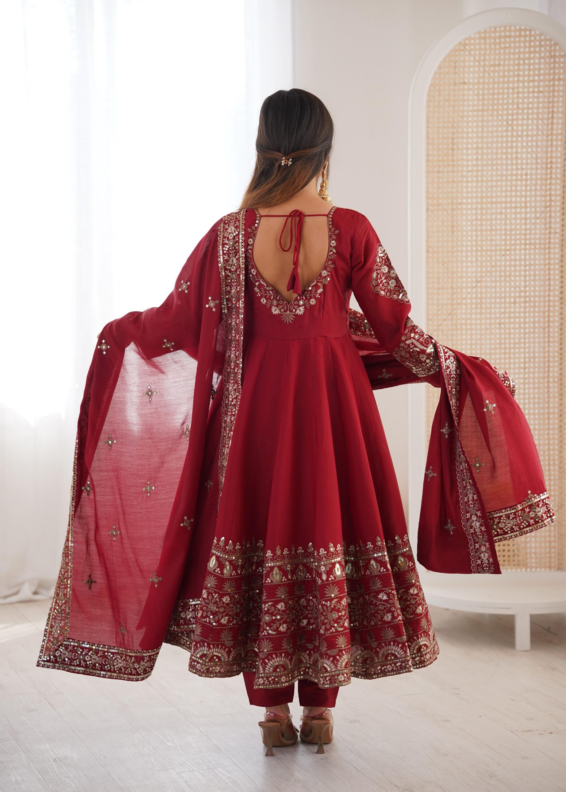 Nice Maroon Roman Silk Embroidery Work Gown | Gowns, Bollywood Gowns, Creative Gowns, Designer Gowns, Embroidered Gowns, Party Wear Gowns
