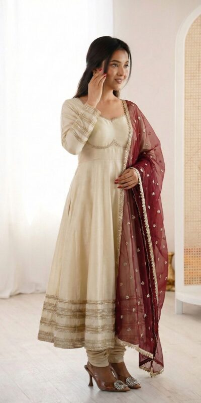 Off White Cosmos Gold Embroidery Work Gown | Gowns, Bollywood Gowns, Creative Gowns, Designer Gowns, Embroidered Gowns, Party Wear Gowns