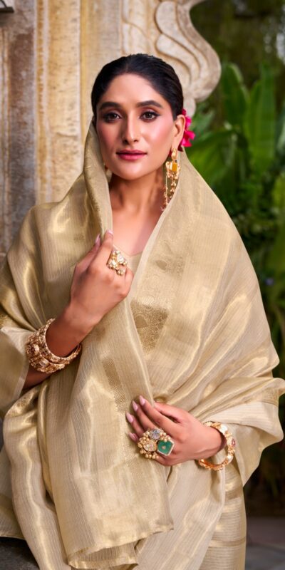 Off White Gold Tissue Zari Saree | Sarees, Bollywood Sarees, Creative Sarees, Designer Sarees, Embroidered Sarees, Ethnic Saree, Modern Digital sarees, Party Wear Sarees