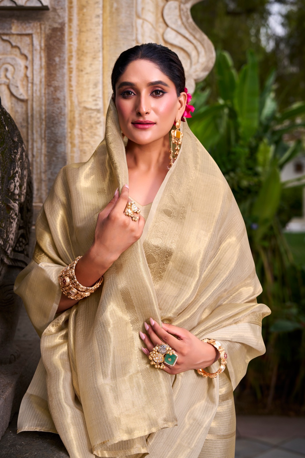 Off White Gold Tissue Zari Saree | Sarees, Bollywood Sarees, Creative Sarees, Designer Sarees, Embroidered Sarees, Ethnic Saree, Modern Digital sarees, Party Wear Sarees