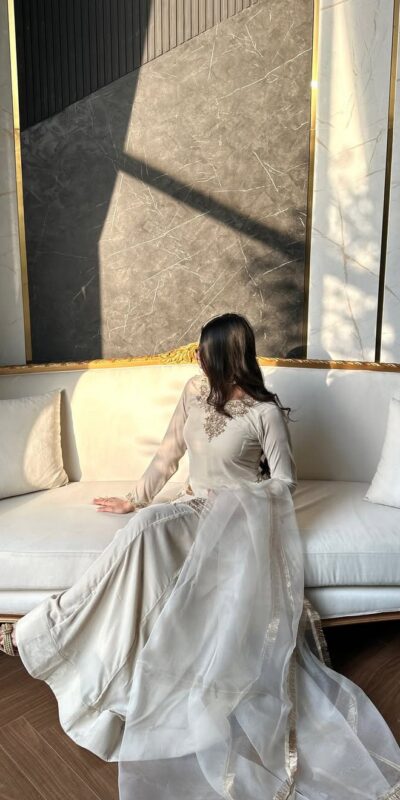 Off White Korean Satin Silk Embroidery Work Salwar Suit | Jump Suits, Salwar suit, Casual Suits, Creative suits, Designer Suits, Palazzo Suits, Party Wear Suits, Patiala Suits, Straight Suits