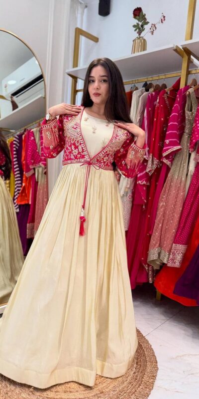 Off White Mono Silk Sequins Work Gown | Gowns, Bollywood Gowns, Creative Gowns, Designer Gowns, Embroidered Gowns, Party Wear Gowns
