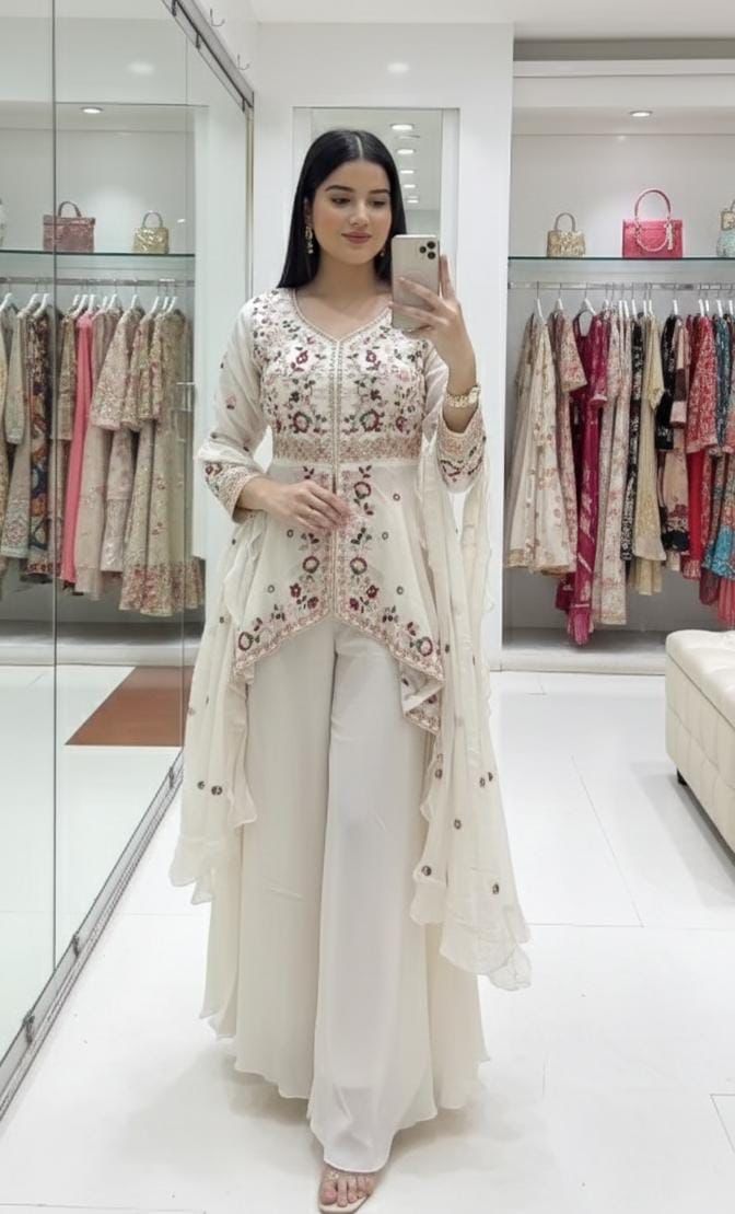 Off White Rangoli Silk Embroidery Work Salwar Suit | Jump Suits, Salwar suit, Casual Suits, Creative suits, Designer Suits, Palazzo Suits, Party Wear Suits, Patiala Suits, Straight Suits