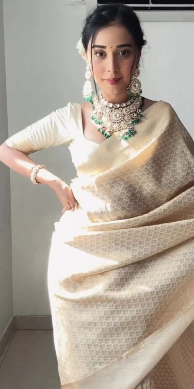 Off White Soft Lichi Silk Golden Waving Saree | Sarees, Bollywood Sarees, Creative Sarees, Designer Sarees, Embroidered Sarees, Ethnic Saree, Modern Digital sarees, Party Wear Sarees