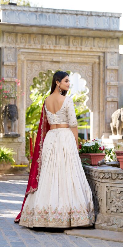 Off White Vichitra Silk Sequins Work Lehenga Choli | Lehenga, Bollywood Lehenga, Creative Lehenga, Designer Lehenga, Embroidered Lehenga, Party Wear Lehenga