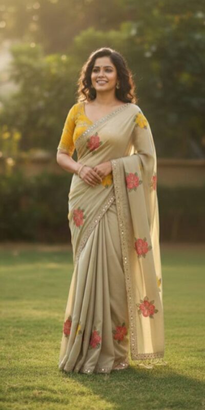 Off White Viscose Rangoli Embroidery Mirror Work Saree | Sarees, Bollywood Sarees, Creative Sarees, Designer Sarees, Embroidered Sarees, Ethnic Saree, Modern Digital sarees, Party Wear Sarees