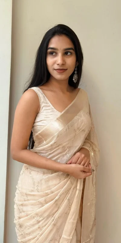 Off White Viscose Satin Sequin Embroidery Work Saree | Sarees, Bollywood Sarees, Creative Sarees, Designer Sarees, Embroidered Sarees, Ethnic Saree, Modern Digital sarees, Party Wear Sarees