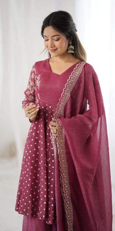Onion Crunchy Silk Embroidery Work Salwar Suit | Jump Suits, Salwar suit, Casual Suits, Creative suits, Designer Suits, Palazzo Suits, Party Wear Suits, Patiala Suits, Straight Suits