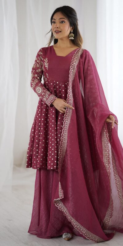 Onion Crunchy Silk Embroidery Work Salwar Suit | Jump Suits, Salwar suit, Casual Suits, Creative suits, Designer Suits, Palazzo Suits, Party Wear Suits, Patiala Suits, Straight Suits