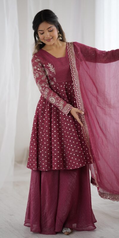 Onion Crunchy Silk Embroidery Work Salwar Suit | Jump Suits, Salwar suit, Casual Suits, Creative suits, Designer Suits, Palazzo Suits, Party Wear Suits, Patiala Suits, Straight Suits