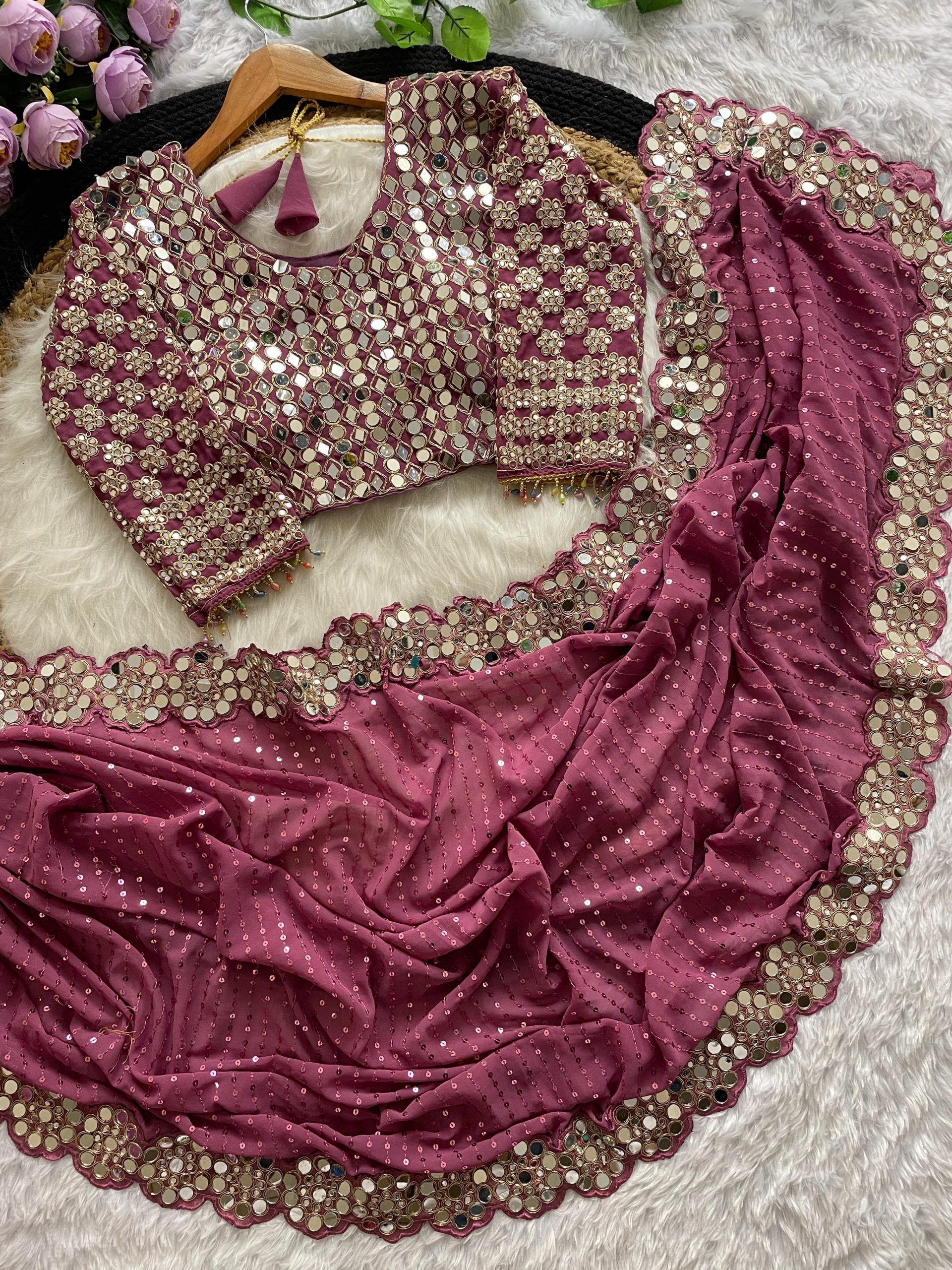 Onion Georgette Sequence Work Saree | Sarees, Bollywood Sarees, Creative Sarees, Designer Sarees, Embroidered Sarees, Ethnic Saree, Modern Digital sarees, Party Wear Sarees