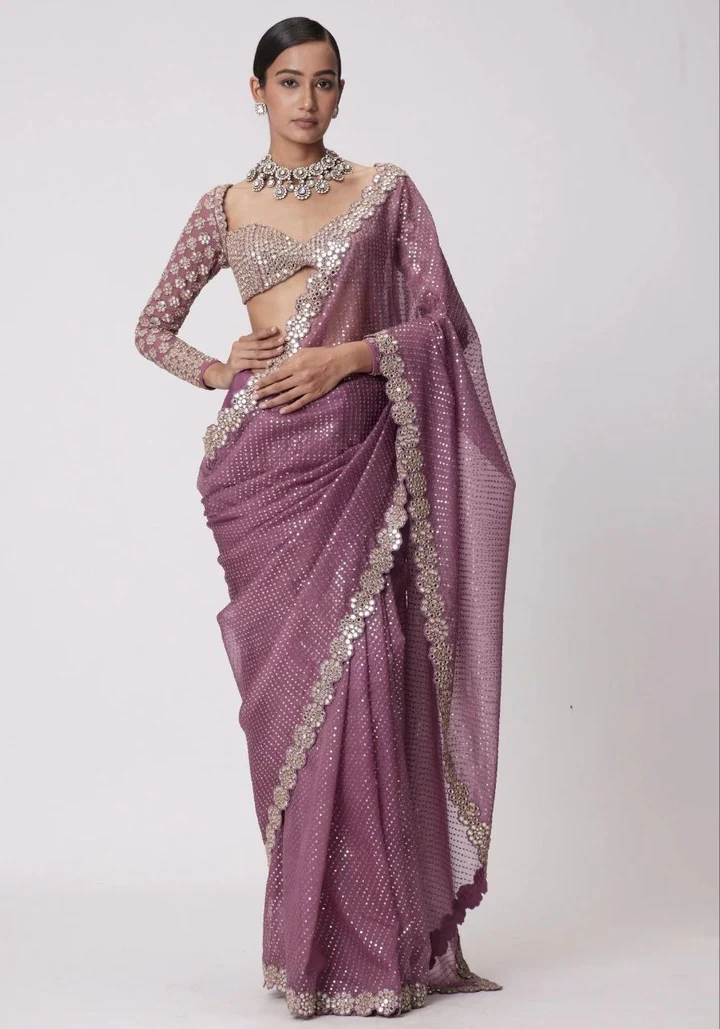 Onion Georgette Sequence Work Saree | Sarees, Bollywood Sarees, Creative Sarees, Designer Sarees, Embroidered Sarees, Ethnic Saree, Modern Digital sarees, Party Wear Sarees