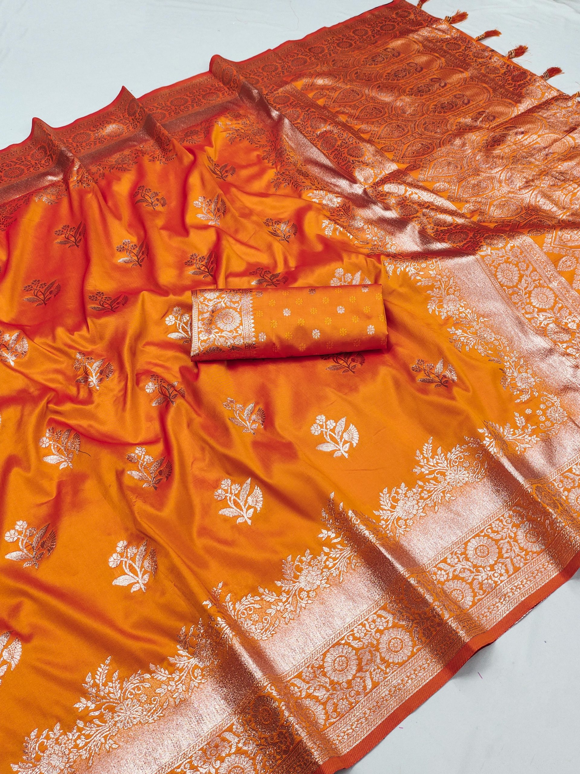 Orange Banarasi Silk Zari Lace Work Saree | Sarees, Bollywood Sarees, Creative Sarees, Designer Sarees, Embroidered Sarees, Ethnic Saree, Modern Digital sarees, Party Wear Sarees