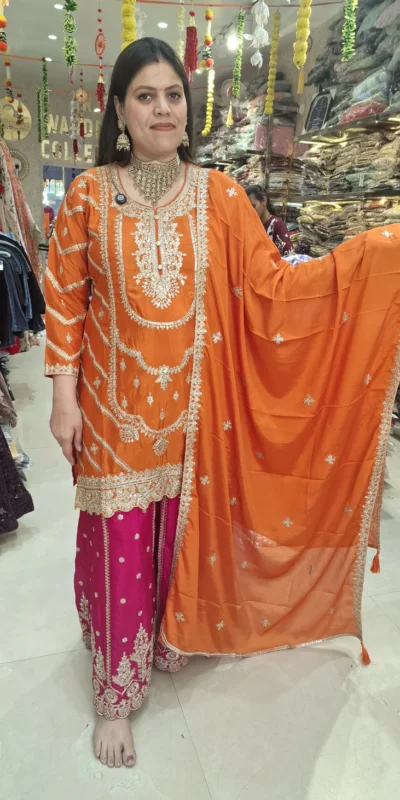 Orange Chinon Silk Embroider Lace Work Salwar Suit | Jump Suits, Salwar suit, Casual Suits, Creative suits, Designer Suits, Palazzo Suits, Party Wear Suits, Patiala Suits, Straight Suits