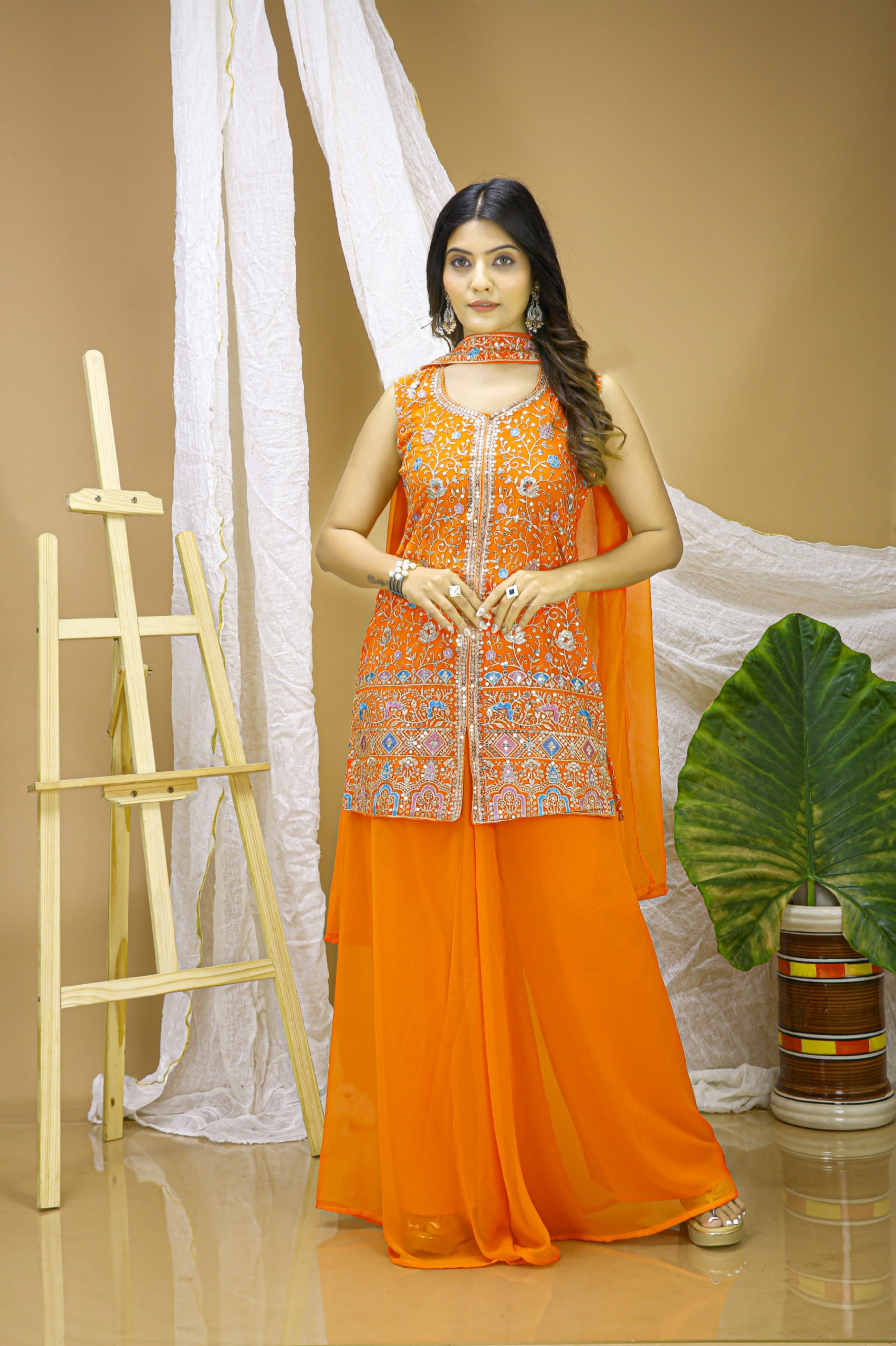 Orange Georgette Embroidery Work Salwar Suit | Jump Suits, Salwar suit, Casual Suits, Creative suits, Designer Suits, Palazzo Suits, Party Wear Suits, Patiala Suits, Straight Suits