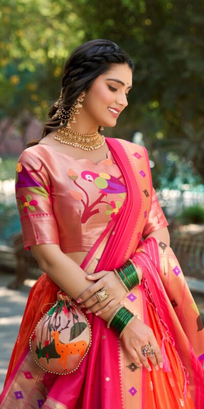 Orange Jacquard Weaving Lehenga Choli | Lehenga, Bollywood Lehenga, Creative Lehenga, Designer Lehenga, Embroidered Lehenga, Party Wear Lehenga