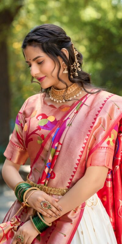 Orange Jacquard Weaving Lehenga Choli | Lehenga, Bollywood Lehenga, Creative Lehenga, Designer Lehenga, Embroidered Lehenga, Party Wear Lehenga