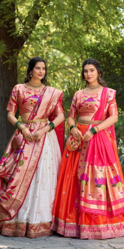 Orange Jacquard Weaving Lehenga Choli | Lehenga, Bollywood Lehenga, Creative Lehenga, Designer Lehenga, Embroidered Lehenga, Party Wear Lehenga