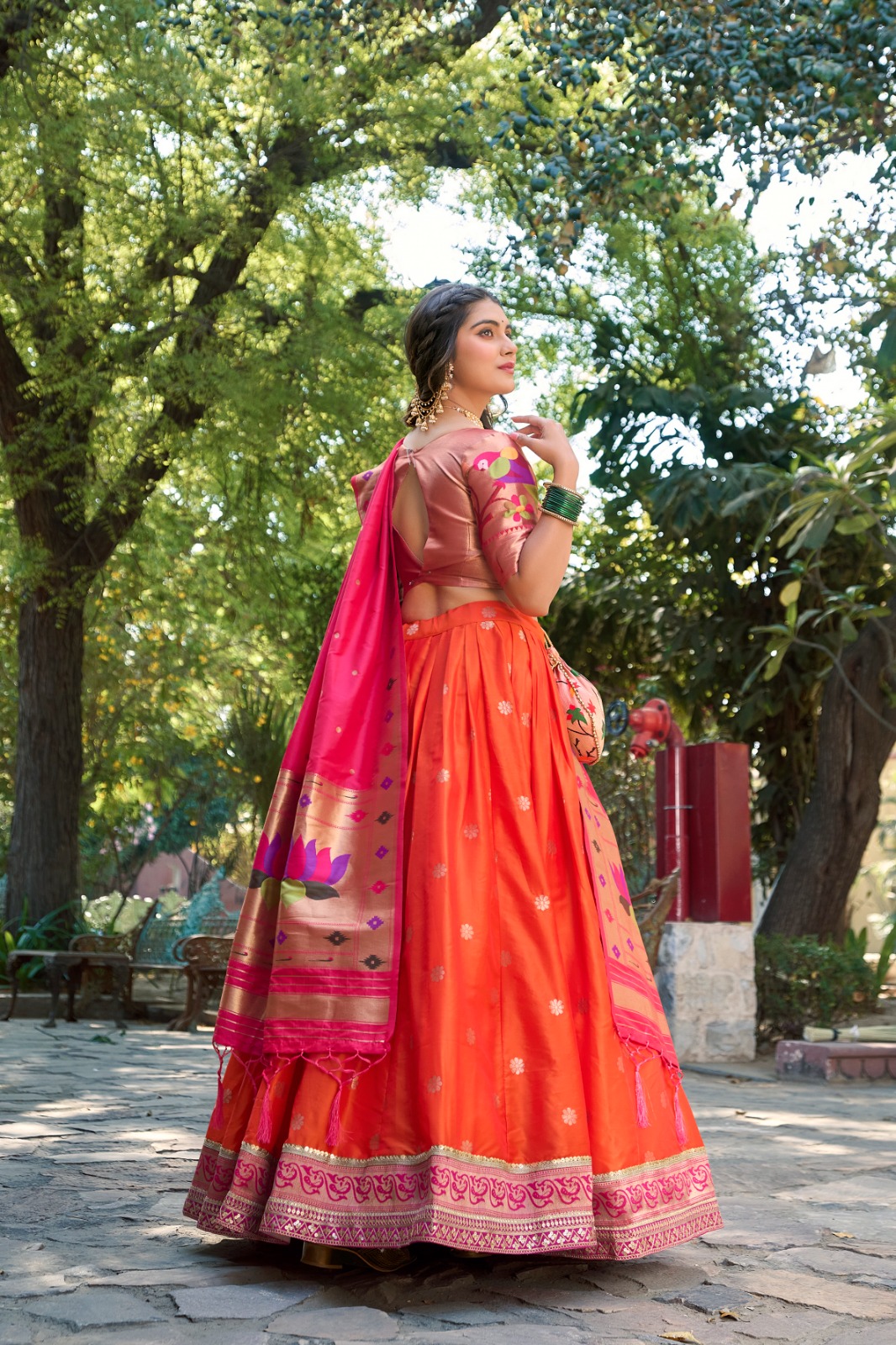 Orange Jacquard Weaving Lehenga Choli | Lehenga, Bollywood Lehenga, Creative Lehenga, Designer Lehenga, Embroidered Lehenga, Party Wear Lehenga